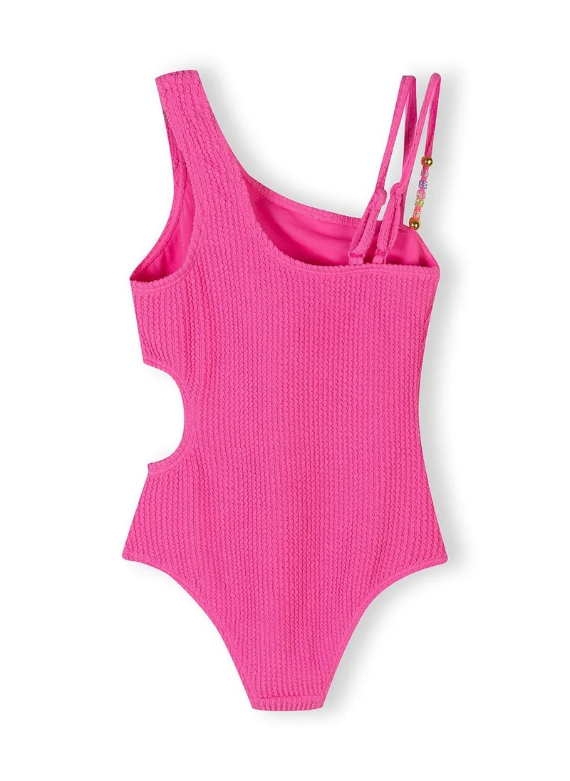 مينوتي Girls asymmetrical bright pink swimsuit cut-out waist